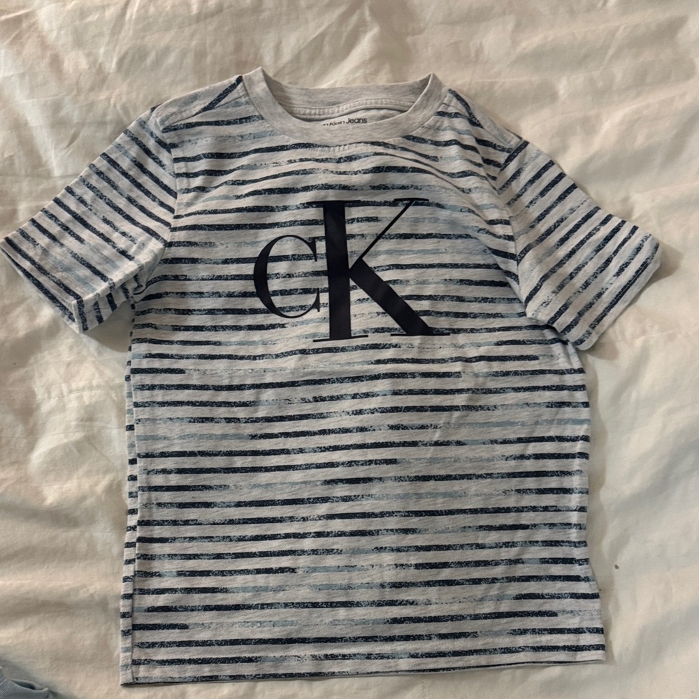$5 -  Calvin Klein Kids Navy and White Striped Tee